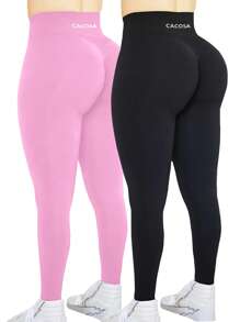 Plus Size Seamless High Waist Solid Color Sports Leggings - Multicolor - View 1