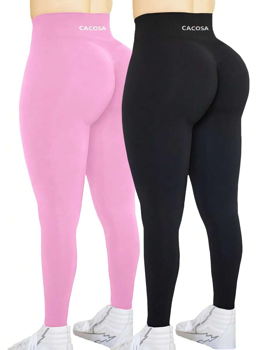 Plus Size Seamless High Waist Solid Color Sports Leggings - Multicolor - View 1