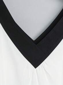 DreamSkyne Chemisier asymétrique élégant en patchwork à contrastes de couleurs pour femmes en taille forte avec épaules dénudées - Blanc - Voir 4