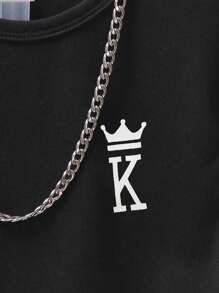 SHEIN Young Boy Summer Round Neck Cute Print Sleeveless Tank Top And Sports Shorts Set Summer Holiday