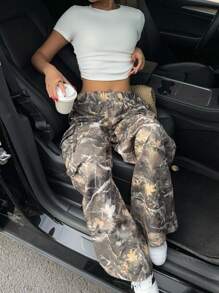 SHEIN EZwear 2pcs/Set Plus Size White Top T-Shirt And Printed Pants - Multicolor - View 3