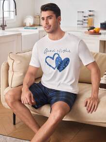 CoupledUp Men's Heart & Galaxy Pattern Print Pajama Set, Couples Loungewear - Multicolor - View 7