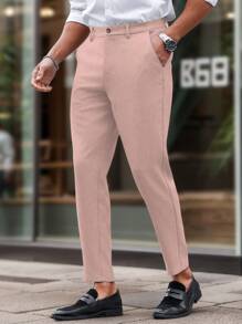 Manfinity Bizformal Fitted Solid Color Minimalist Casual Pants, Suitable For Summer Business Casual Men Pants Men Clothes Men Pants Men Suit Pants Men Dress Pants Men Suit Pants - Pink - View 3