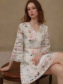 MOTF PREMIUM 花卉印花对比花边连衣裙 - 彩色 - 查看 6