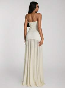 SHEIN BAE Women's Solid Color Ruffled Hem Dress - Apricot - View 2