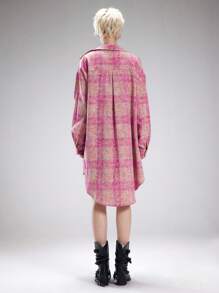 Coolane Women's Spring/Summer Grunge Preppy Going Out Dirty Washed Plaid Long Shirts - Pink - View 2