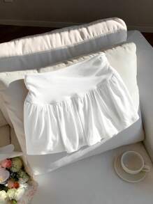 Comfortcana Women Solid Color Minimalist Design Skirt, Suitable For Summer White Ruffle Shorts - White - View 7