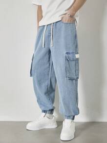 Manfinity EZcore Men's Light Blue Washed Leisure Cuffed Ankle Jeans, Urban Chic - Light Wash - View 3