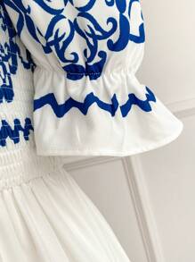 Vivid Eden 女士露肩连衣裙 - 藍白色 - 查看 4