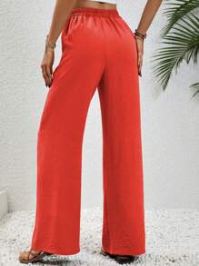 Breezaya 7/9 Length Drawstring Waist Loose Casual Women Pants, Solid Color Fall Cloth For Women - Orange - View 2