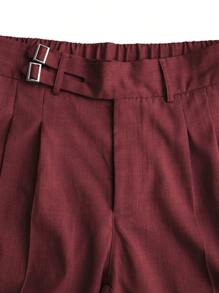 Calvornis Men's Casual/Formal Solid Color Tapered Suit Pants - Burgundy - View 3