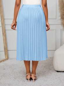 SHEIN Lady Blue Pleated Skirt, Versatile For Work & Parties - Baby Blue - View 2