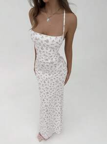 Manon Tanti 浪漫约会碎花吊带露背连衣裙，粉色和雏菊图案，春夏，白色毕业礼服 - 淺粉色 - 查看 10