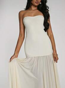 SHEIN BAE Women's Solid Color Ruffled Hem Dress - Apricot - View 7