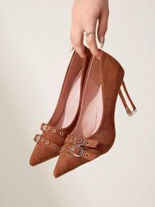 CUCCOO CHICEST Fashionable High Heel Shoes With Buckle Decor Spring Break Easter Prom Heels - Brown - View 1