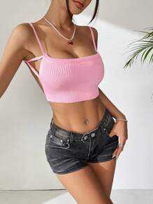 SHEIN EZwear Sexy einfarbiges rückenfreies Camisole-Strickoberteil