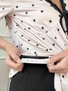 拼色蕾丝圆点印花 V 领宽松短袖长裤孕妇睡衣套装 - 彩色 - 查看 4