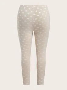 SHEIN EZwear Plus Size Heart Pattern Mesh Thermal Lined Leggings, Autumn/Winter - White - View 2