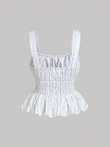 SHEIN MOD Áo không tay cổ nơ họa tiết hoa sọc lãng mạn mùa xuân cỡ lớn dành cho người có vóc dáng đầy đặn - Nhiều màu - Xem 2