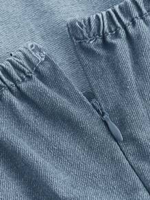 SHEIN MOD 女士牛仔吊带裙 复古吊带 性感 蓝色 - 中等水洗藍 - 查看 3