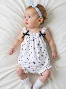 新款女婴舒适休闲可爱星星印花连体衣，俏皮舒适设计，适合室内外活动，春夏款 - 彩色 - 查看 7