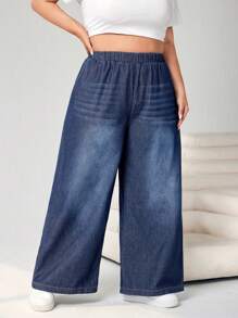 SHEIN CURVE+ Jeans oversize da donna con vita con laccetto, gamba ampia e leggeri