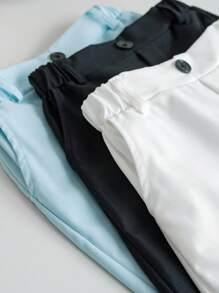 3Pcs/Set Young Boy Casual Khaki Shorts, Slant Pockets, Elegant & Fashion, Versatile , Suitable For Daily Outings, School And Travel In Spring/Summer - Multicolor - View 5