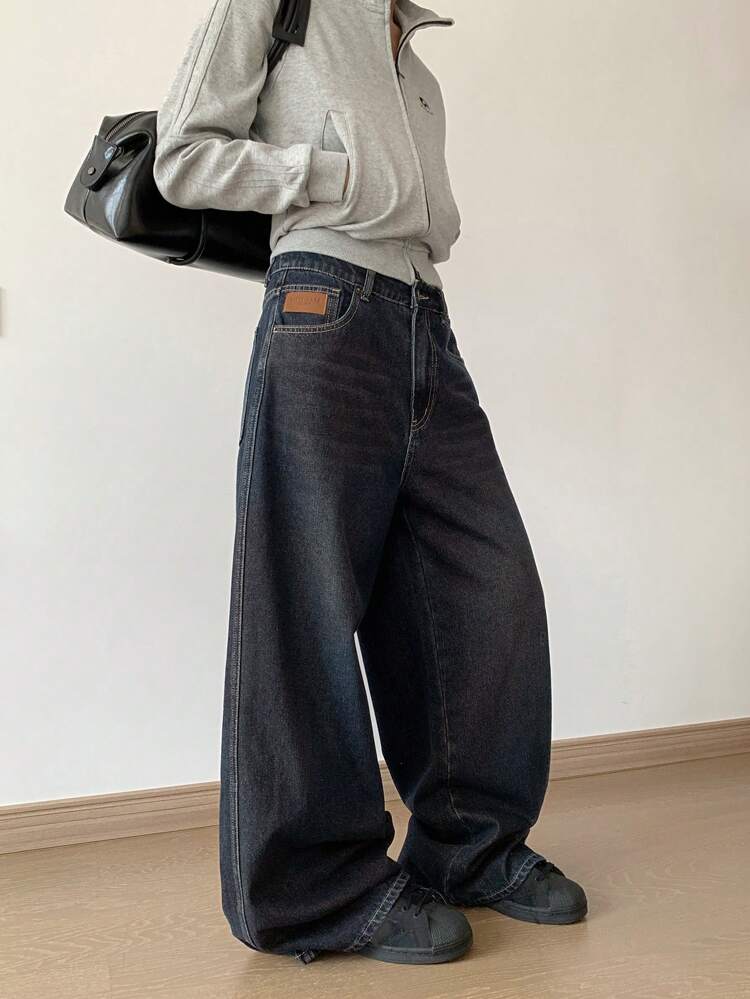 Women's Pocket Loose Wide Leg Casual Versatile Jeans,Back To School Clothes