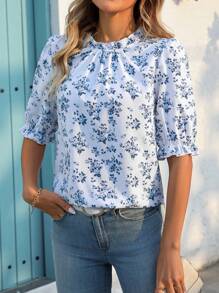 EMERY ROSE Damen Sommer Boho Stil Bluse mit Rüschensaum