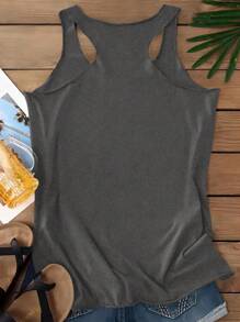 SHEIN LUNE Áo tank top nữ mùa hè màu trơn, kiểu dáng thường ngày, đa năng cho mùa tựu trường, phong cách thường nhật. - Màu xám đen - Xem 2