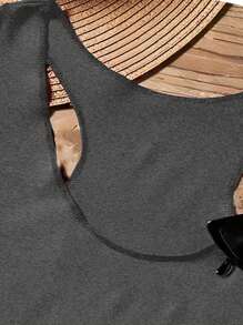 SHEIN LUNE Áo tank top nữ mùa hè màu trơn, kiểu dáng thường ngày, đa năng cho mùa tựu trường, phong cách thường nhật. - Màu xám đen - Xem 4