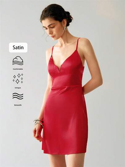 Gloray Vestido corto elegante de mujer con tirantes de satén tejido para la temporada de bodas