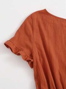 SHEIN LUNE Ruffle Trim Split Back Self Belted Romper - Burnt Orange - View 4