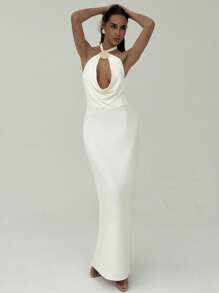 Aloruh Romantic Date, Summer Resort Hollow Shell Decor Backless H-Line Dress For Women,Wedding Guest Dress Women - White - View 6