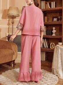 PalaceNights Elegant Vintage Palace Style Contrast Color Lace Women Pajama Set