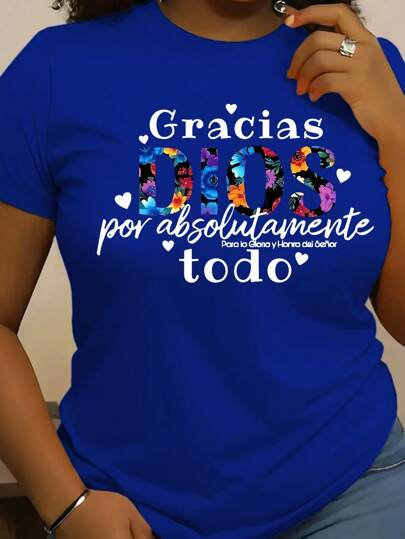 INAWLY Camiseta casual de mujer de manga corta con cuello redondo y estampado de letras y flores