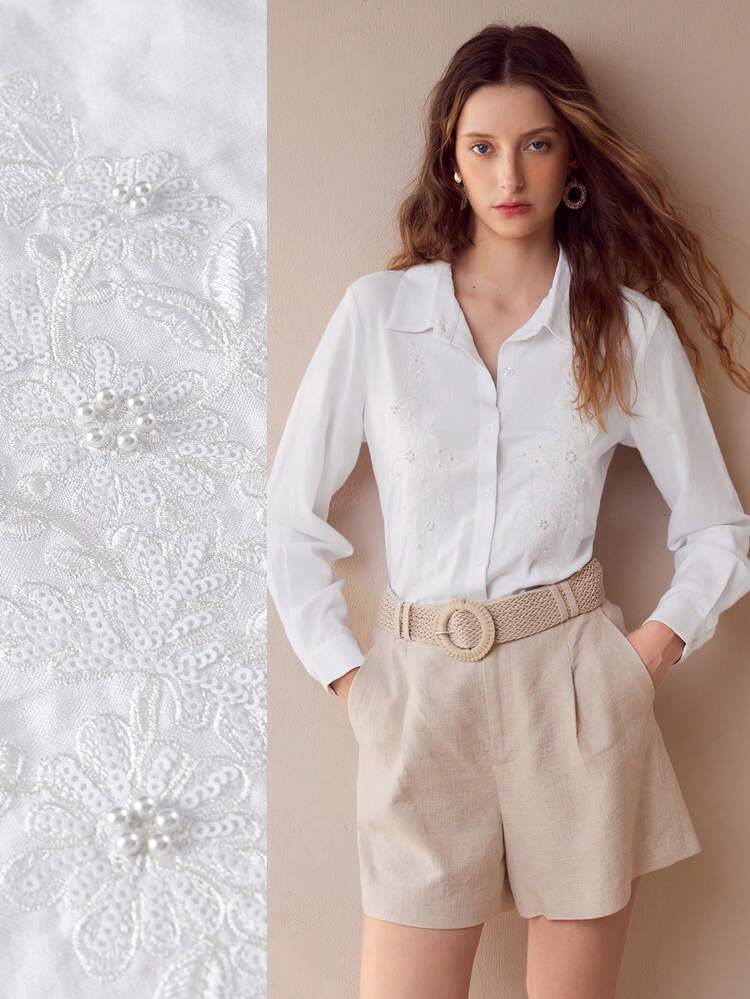LINEN FLORAL EMBROIDERY SHIRT,SPRING/SUMMER