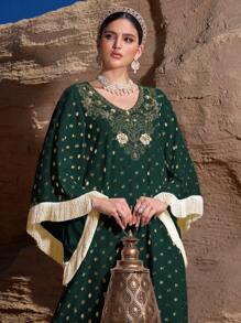 Al Najma Women's Turkish/Arabian Style Traditional Maxi Long Dress Kaftan Jalabiya Dress - Dark Green - View 4