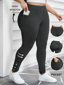 SHEIN Essnce Plus Size Casual Solid High Waist Leggings - Dark Grey - View 1