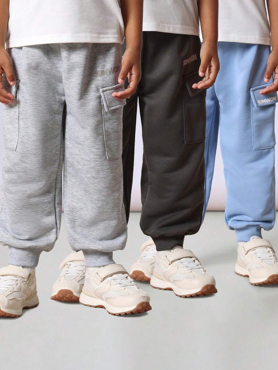 SUMWON 儿童运动慢跑运动裤,带大口袋、松紧袖口、舒适混纺面料,非常适合学校运动玩耍(3 条装) - 彩色 - 查看 1