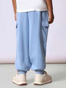 SUMWON 儿童运动慢跑运动裤，带大口袋、松紧袖口、舒适混纺面料，非常适合学校运动玩耍（3 条装） - 彩色 - 查看 5