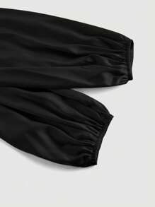 SHEIN MOD 女士黑色环绕式系带蝴蝶结蝙蝠袖衬衫、女士衬衫、闪光衬衫、新年上衣 - 黑色 - 查看 4