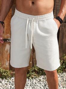 Manfinity RSRT Quần short Bermuda ống đứng rộng rãi bằng vải Jacquard có họa tiết, quần short thường ngày và thời trang - Màu be - Xem 7