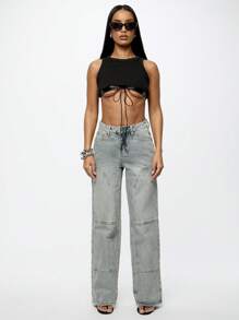 SUMWON WOMEN Washed Loose Fit Baggy Carpenter Jean - Blue - View 3