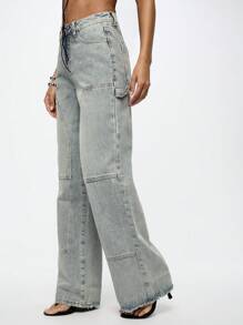 SUMWON WOMEN Washed Loose Fit Baggy Carpenter Jean - Blue - View 5