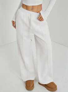 SHEIN PETITE Pantalones deportivos de pierna recta con detalles de piedras para mujer, ideal para otoño