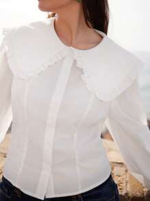 Maija Plus Size Women's Cute Short Shirt With Doll Collar