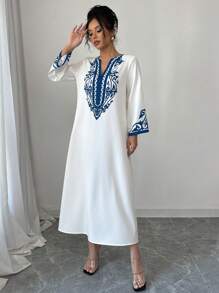 Elenzga Long Robe Dress For Women, New Fashionable Loose Printed Robe - White - View 3