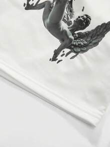 Manfinity EMRG Gift For Boyfriend, Men's Wings And Long Sword Printed T-Shirt And Drawstring Shorts Set, Young Street Wear