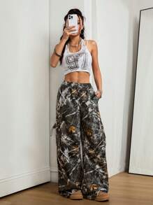 Coolane Women's Spring/Summer Y2K Cargo Basic Camo Flare Pants